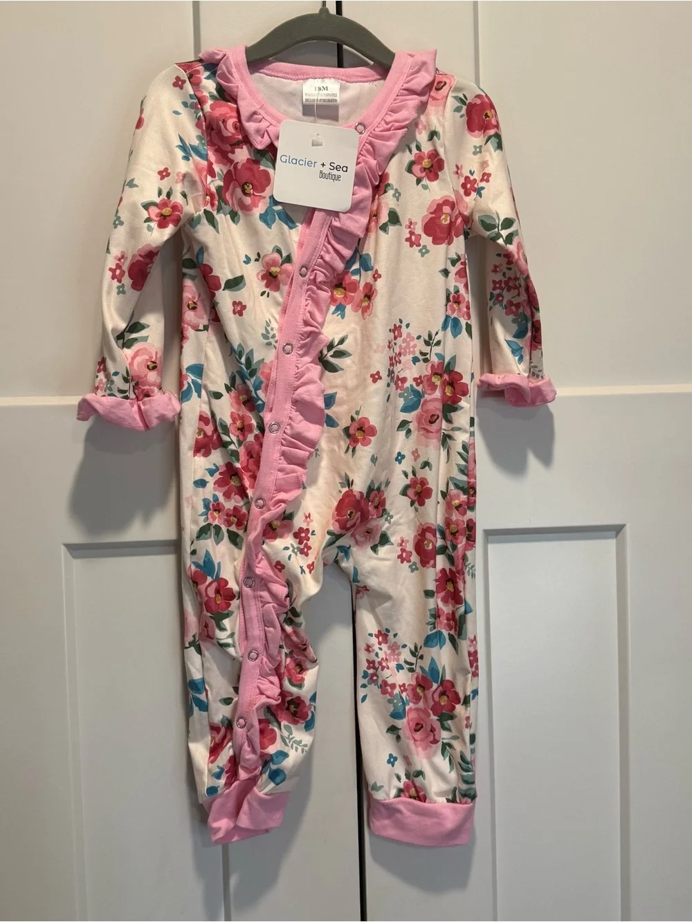 Glacier + Sea Boutique Floral Pink Ruffle Baby Romper 18month